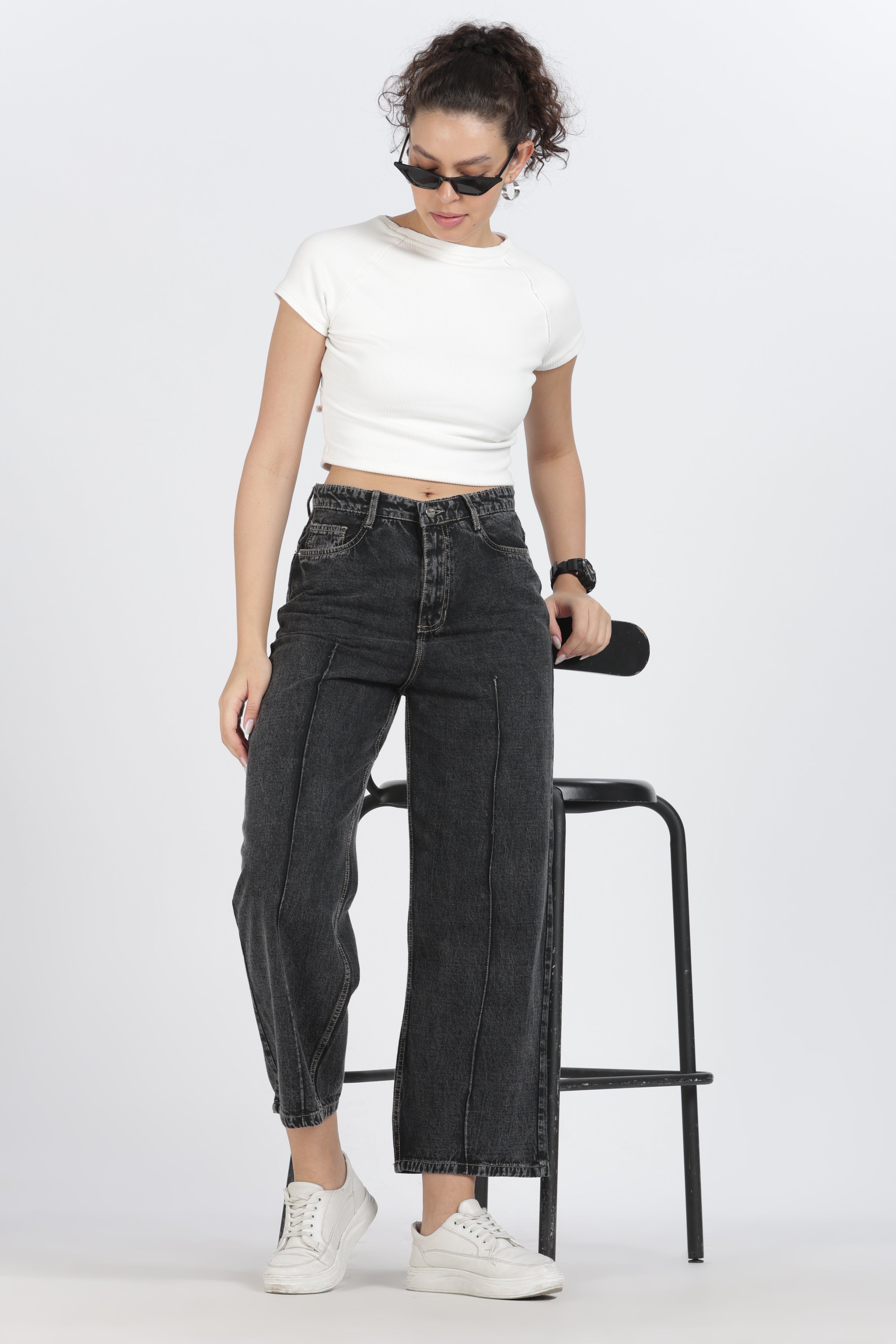 The Charcoal Front-Seam Wide Leg Jean - Denim Cotton