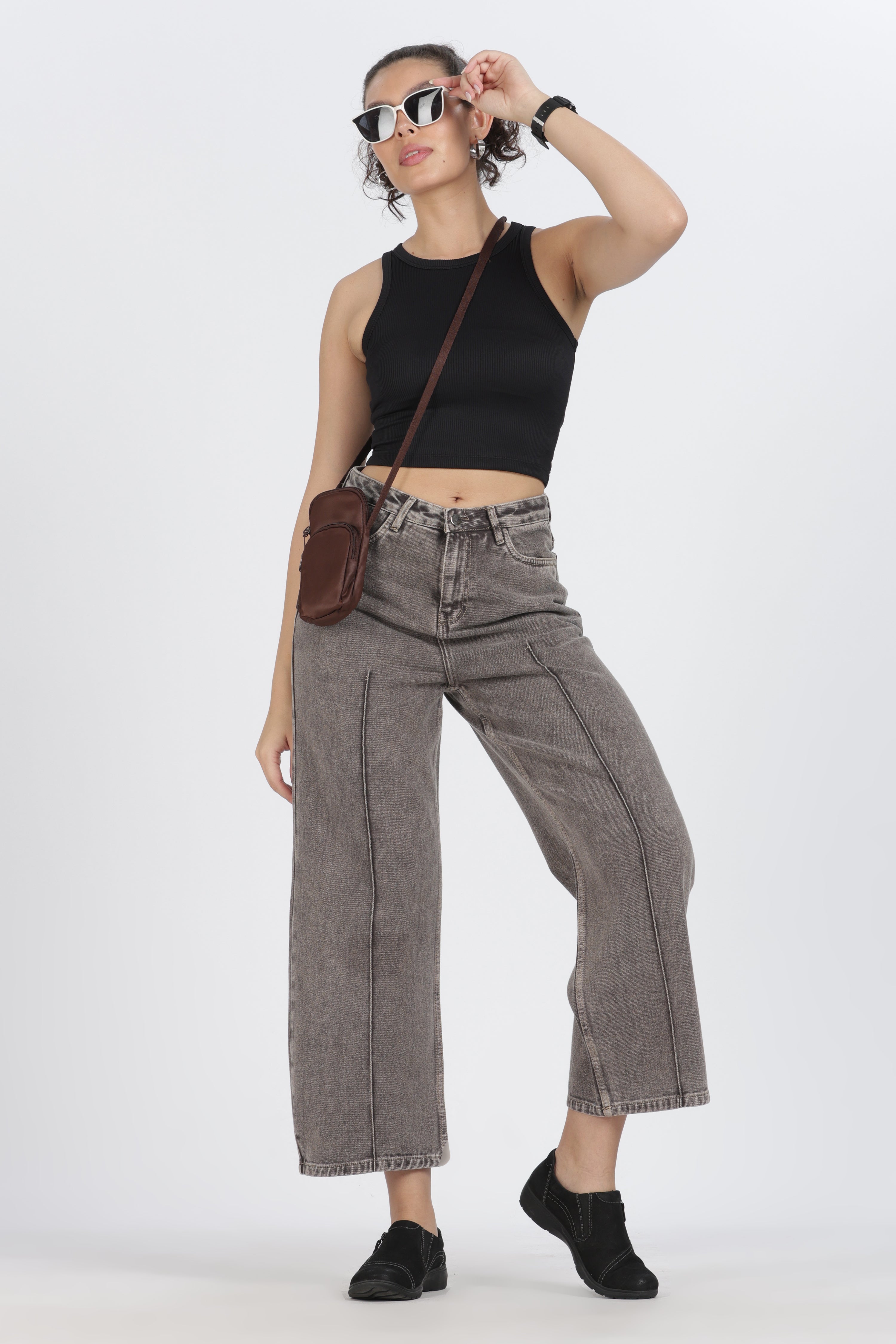 The Vintage Grey Front-Seam Wide Leg Jean - Denim Cotton